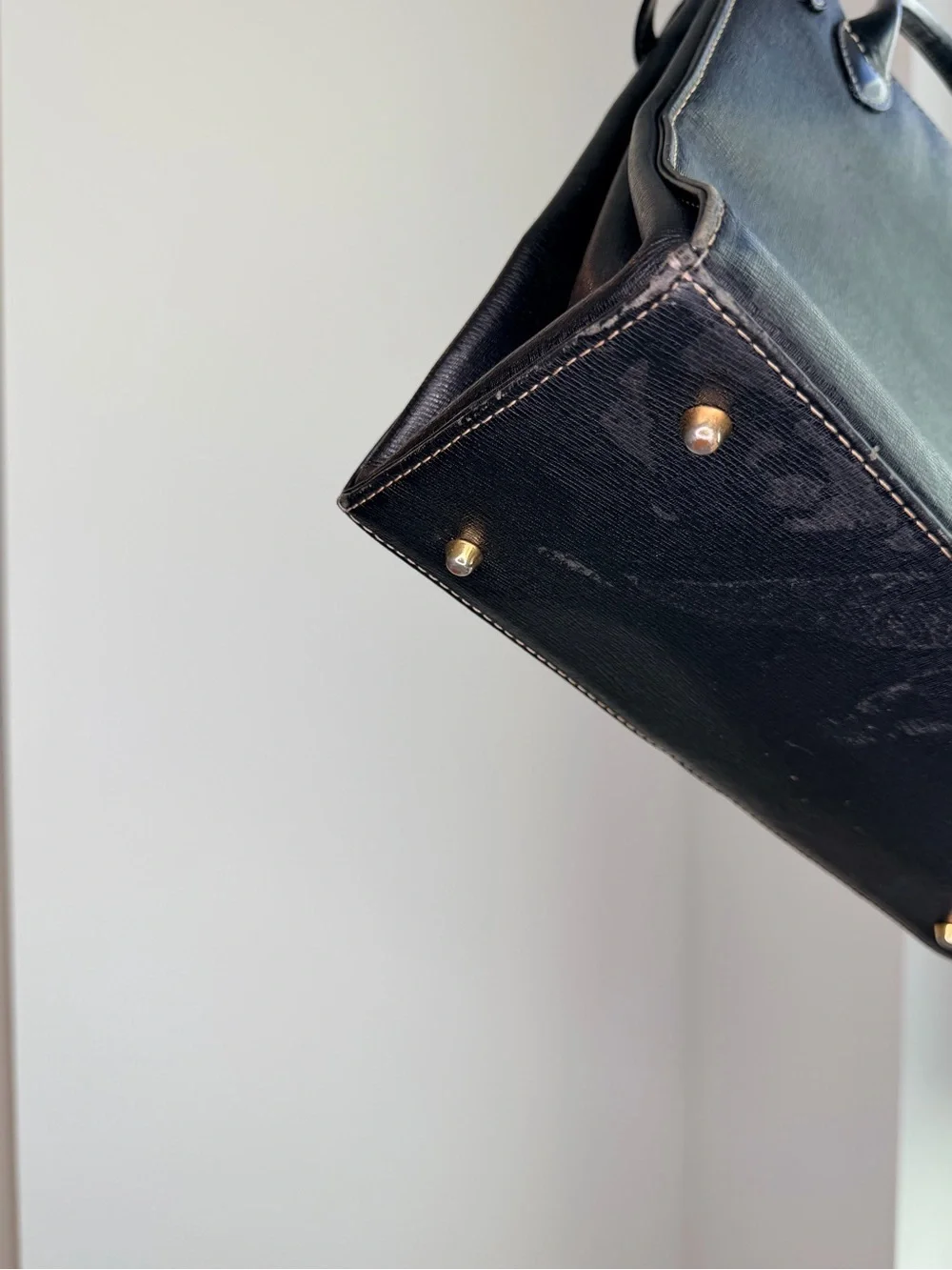 Vintage Burberry Black Leather Tote Bag